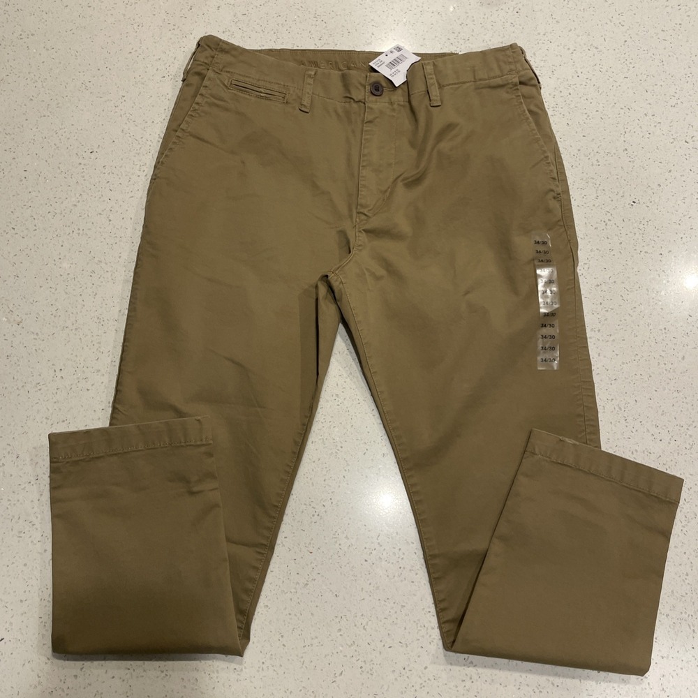 American‎ Eagle Relaxed Straight Lived In Khaki Pants Flex Beige Size 34/30 NWT